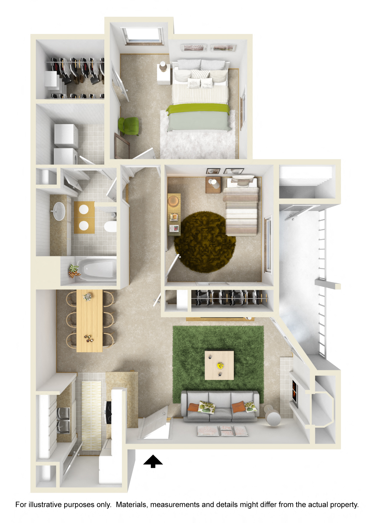 Floor plan for 2 beds, 1 bath, 920 sqft